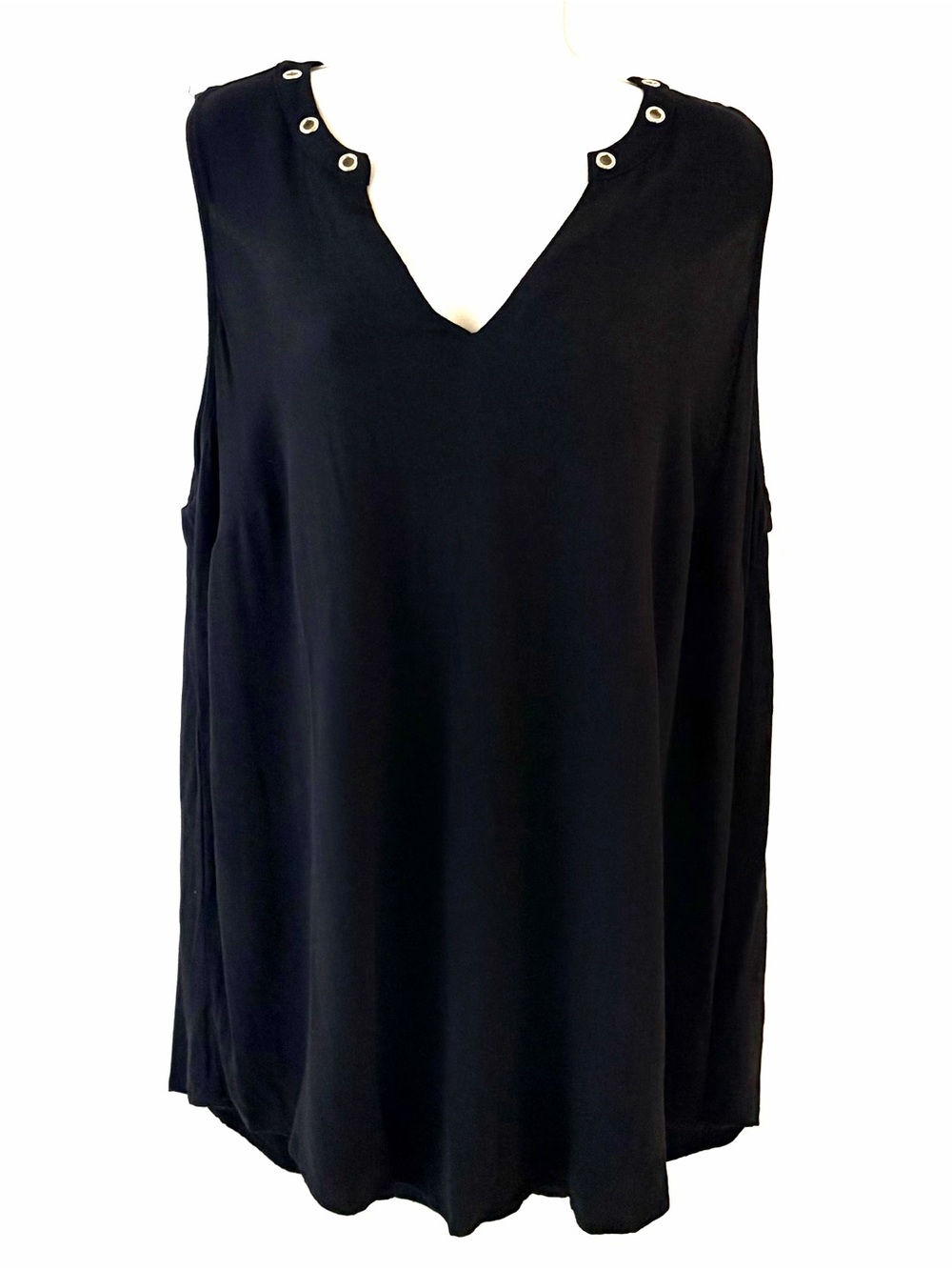 torrid Black V-Neck Tank with Grommet Shoulder Accents